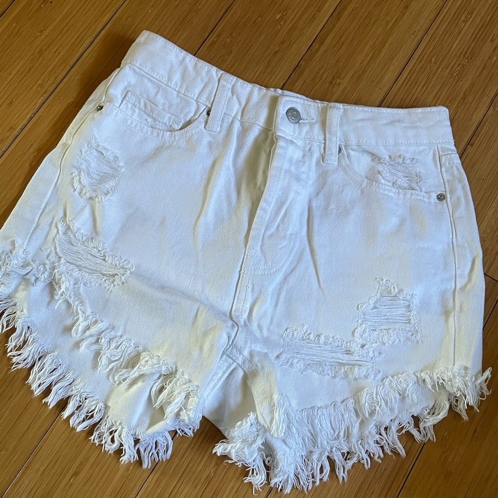 white ripped jean shorts high waisted